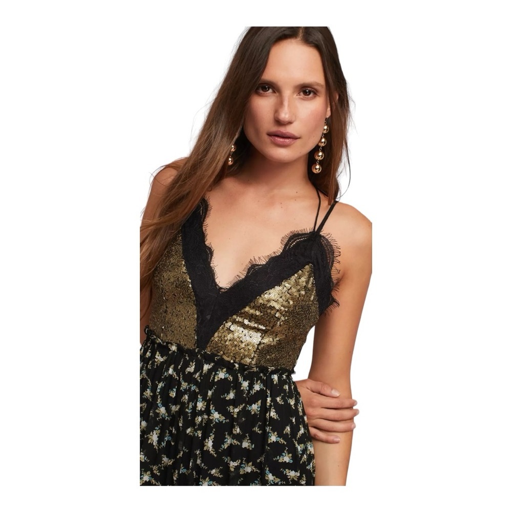 Anthropologie Rana Gill Maxi Dress NWOT Size 0 black floral print - Picture 2 of 5